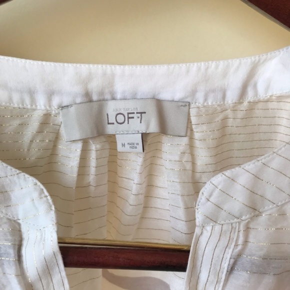 Loft White & Gold Metallic Striped Linen Shirt - Picture 6 of 6